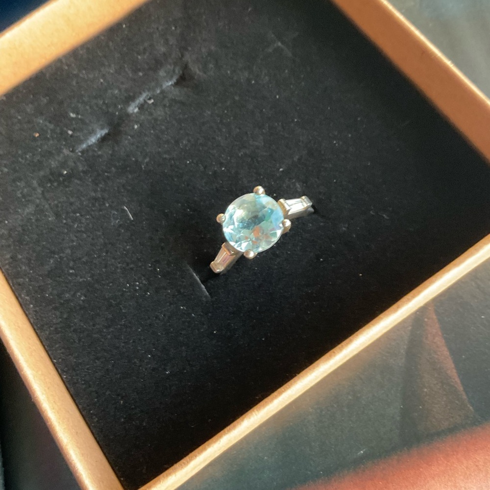 Elegant Sterling Silver and  GENUINE Topaz Blue Gemstone Ring SIZE 8